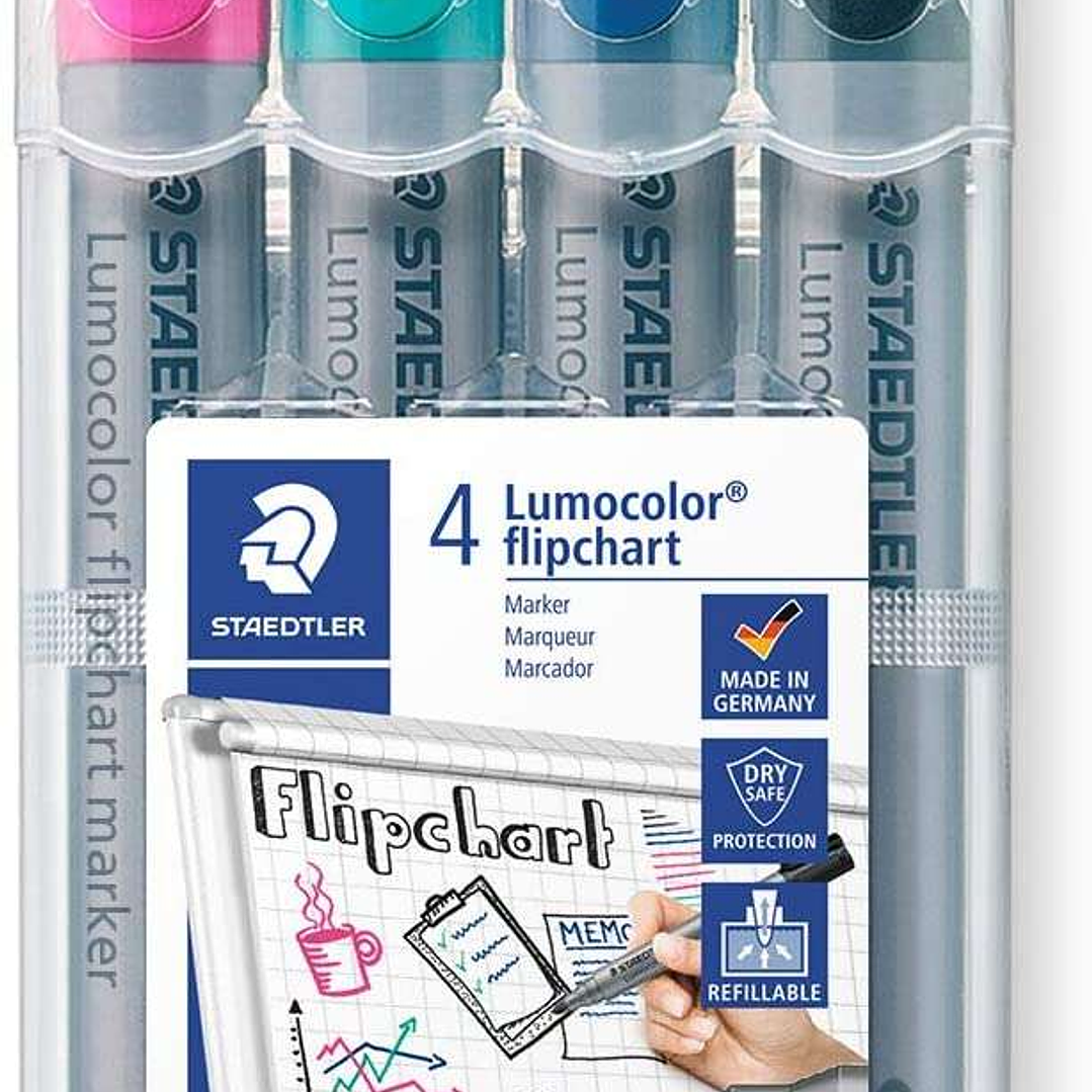 Staedtler Lumocolor Flipchart 356 Pack de 4 Marcadores Permanentes - Tinta Base de Agua - Colores Surtidos 1