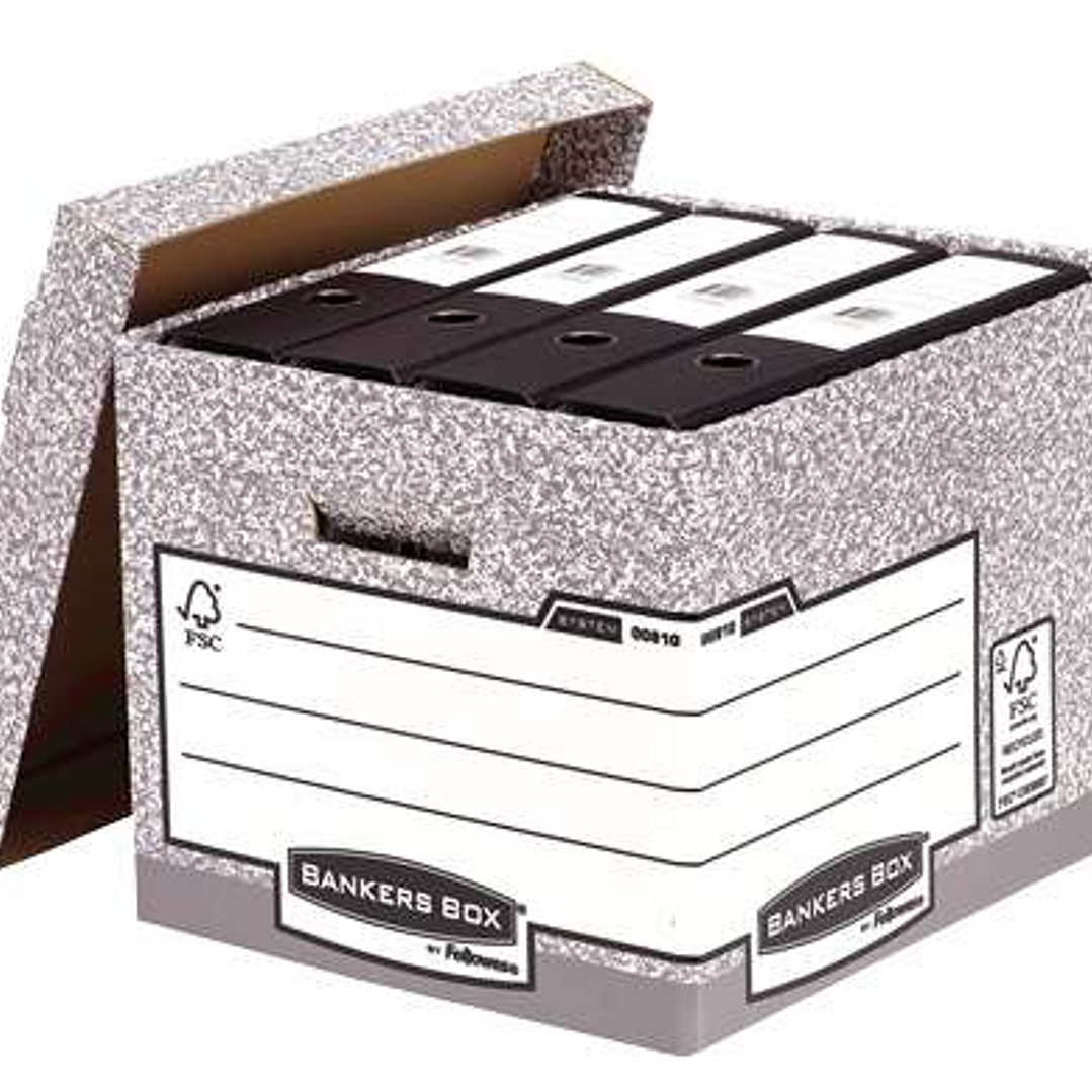 Fellowes Bankers Box Contenedor de Archivos - Montaje Automatico Fastfold - Carton Reciclado Certificacion FSC - Color Gris 1