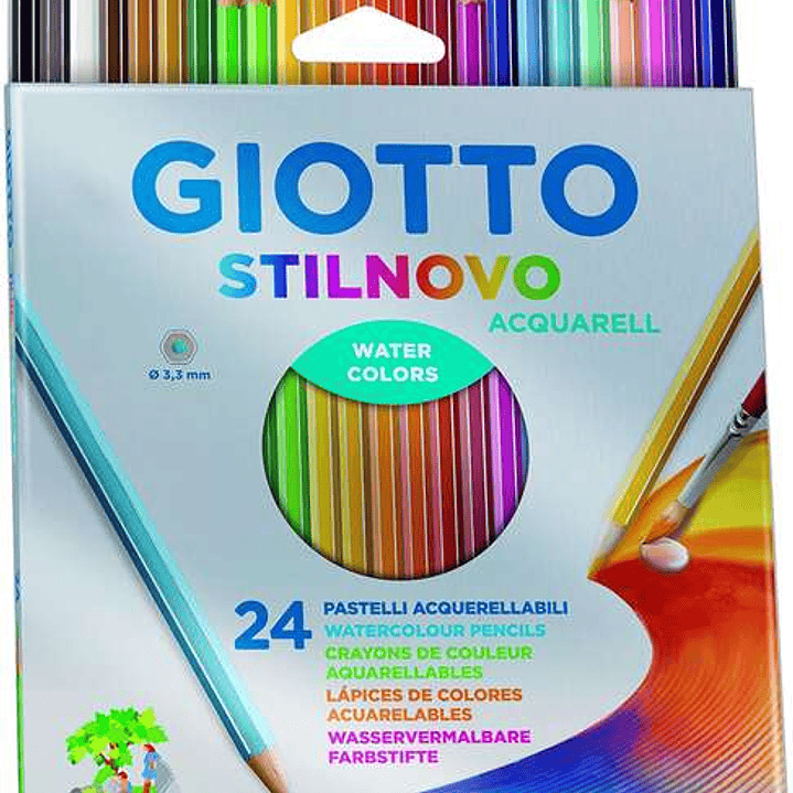 Giotto Stilnovo Acquarell Pack de 24 Lapices de Colores Acuarelables Hexagonales - Mina 3.3 mm - Madera - Colores Surtidos 1