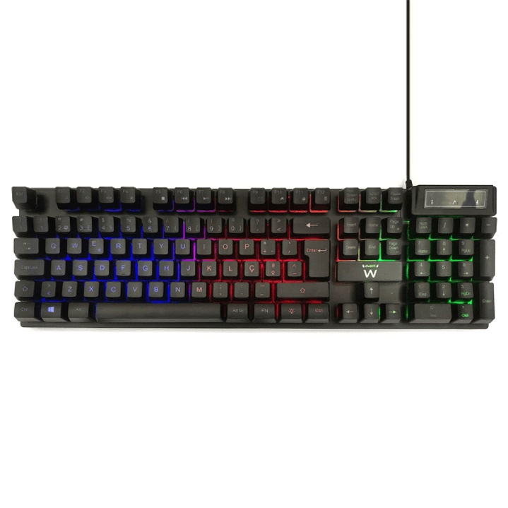 Ewent Teclado Gaming de Membrana - Iluminacion RGB - Disposicion Portuguesa QWERTY PT - Cable de 1.5m - 12 Teclas Multimedia - Color Negro 1