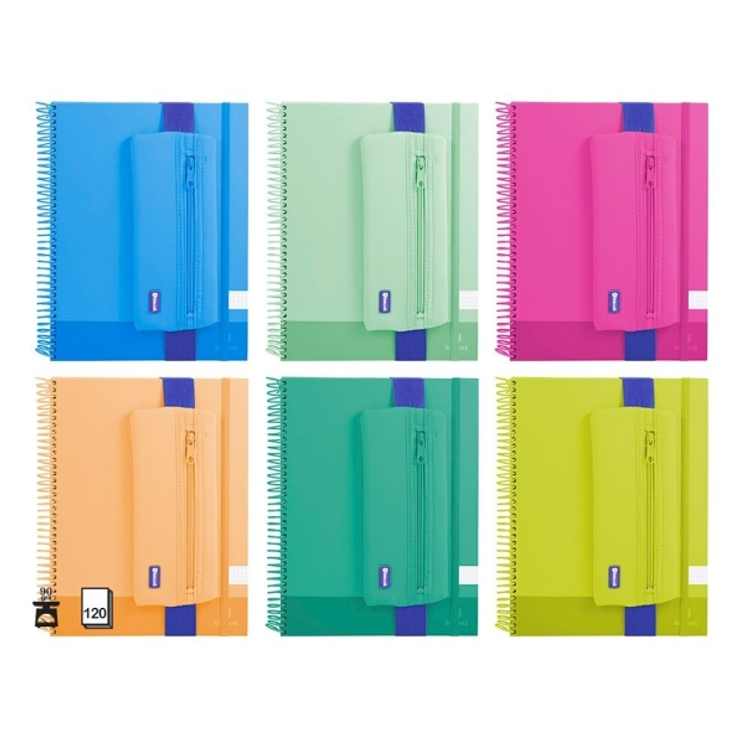Bismark Pack de Cuaderno Espiral A4 120 Hojas 90grs Cuadricula 5x5 + Portatodo de Neopreno - Hojas Microperforadas - 1