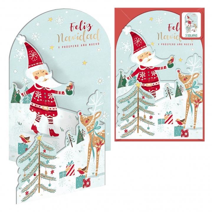 Dohe Santa en la Nieve Pack de 6 Tarjetas Desplegables de Felicitacion Navideña con Sobre - Impresas a todo Color 1
