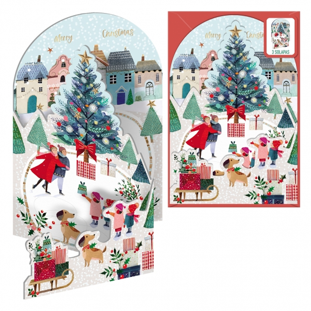 Dohe Patinando Pack de 6 Tarjetas Desplegables de Felicitacion Navideña con Sobre - Impresas a todo Color 1