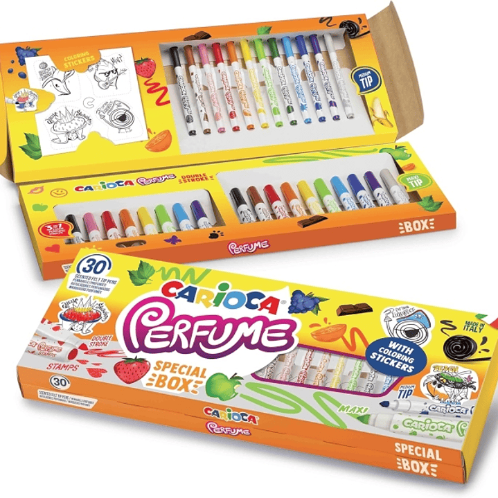 Carioca Perfume Pack de 30 Rotuladores Perfumados - 12 Punta Media, 10 Punta Maxi y 8 Punta Maxi y Punta con Sellos - Ideales para Dibujar y Colorear  1