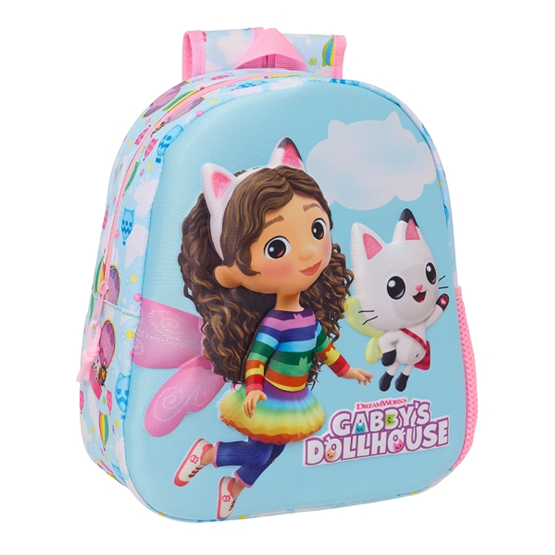 Safta Gabby'S Dollhouse Mochila 3D - Asa de Mano - Portabotellas Lateral - 27x33x10cm - Color Azul Claro 1