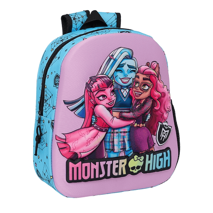 Safta Monster High Mochila 3D de 8.64L - Portabotellas - Tarjeta de Identificacion Personal - Hombreras Acolchadas - 27x33x10cm - Color Azul 1