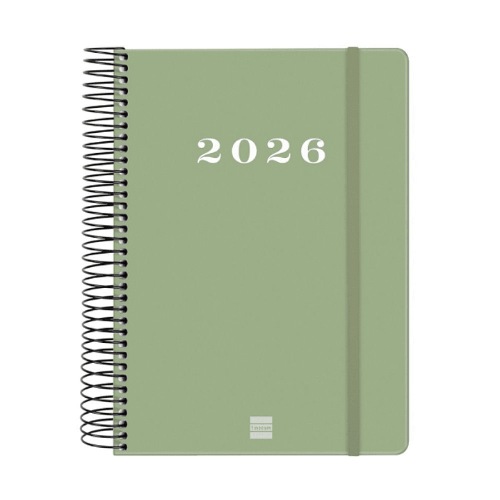 Finocam My Agenda de Espiral - Anual 2026 - Tapa Dura Antirayaduras - Formato E10 - 185x20x212mm - 1 Dia por Pagina - Color Verde 1