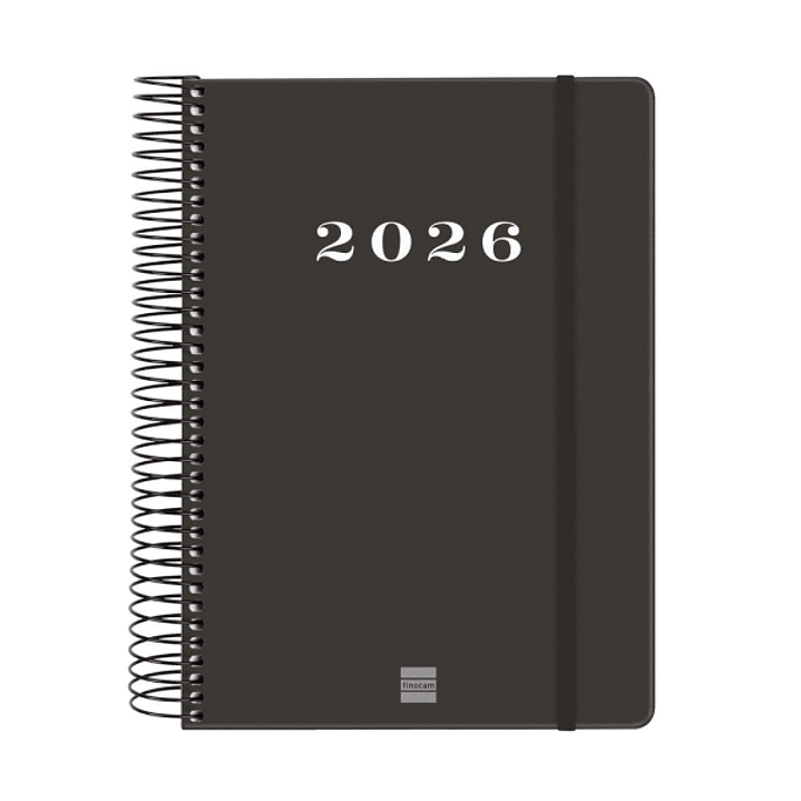 Finocam My Agenda de Espiral - Anual 2026 - Tapa Dura Antirayaduras - Formato E10 - 185x20x212mm - 1 Dia por Pagina - Color Negro 1