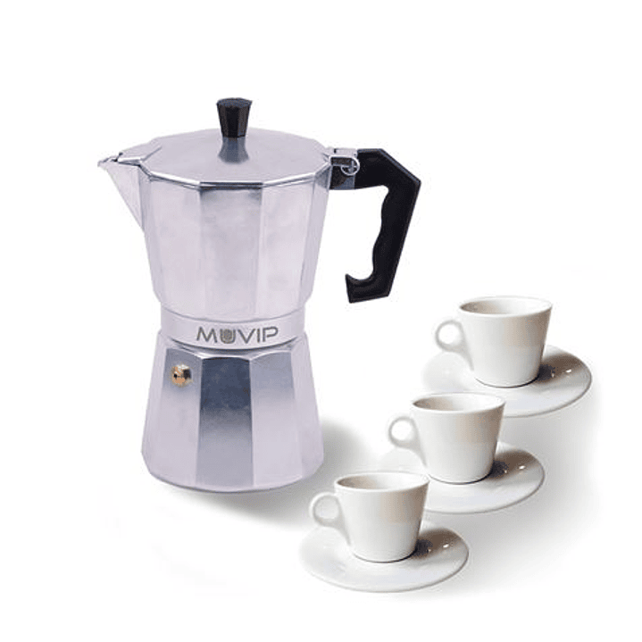 Muvip MV0600 Cafetera de Aluminio - Capacidad 3 Tazas - Mango Ergonomico - Antiadherente - Apta para Placas Electricas, Vitroceramicas y Gas - Color A 1
