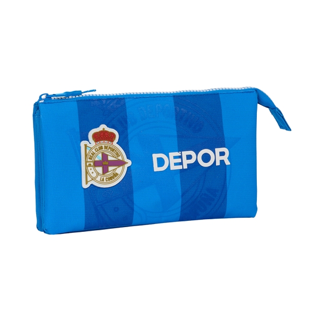 Safta Real Deportivo de la Coruña Portatodo - 3 Compartimentos con Cremalleras - Bolsillo Interior - 0.6L - 220x30x120mm - Color Azul 1