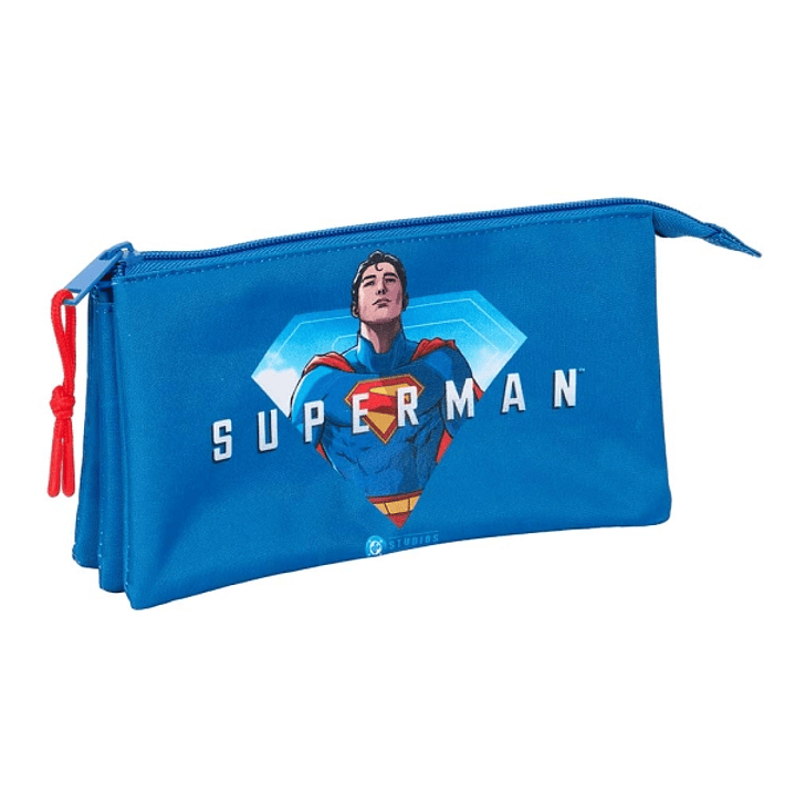 Safta Superman Portatodo - 3 Compartimentos con Cremalleras - Bolsillo Interior - 0.6L - 220x30x120mm - Color Azul Oscuro 1