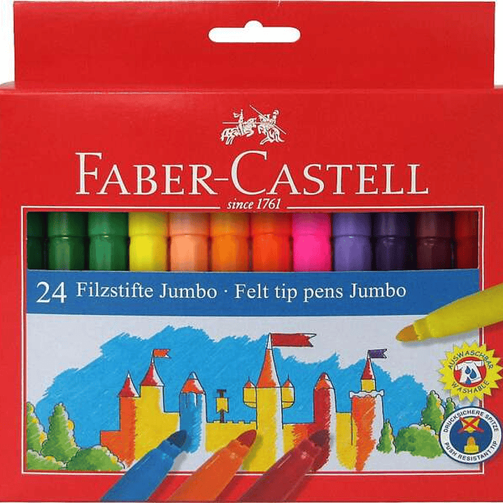 Faber-Castell Jumbo Pack de 24 Rotuladores Punta Gruesa - Tinta con Base de Agua Lavable - Colores Surtidos 1