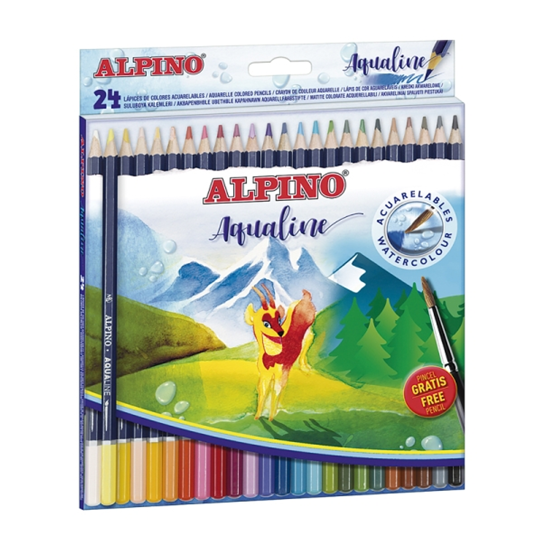 Alpino Aqualine Pack con 24 Lapices de Colores Hexagonales Acuarelables - Mina de 3.3mm - Colores Surtidos 1