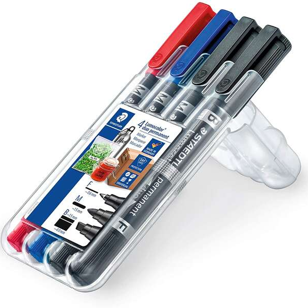 Staedtler Lumocolor 348 Pack de 4 Rotuladores Permanentes de Doble Punta - Secado Rapido - Colores Surtidos 1