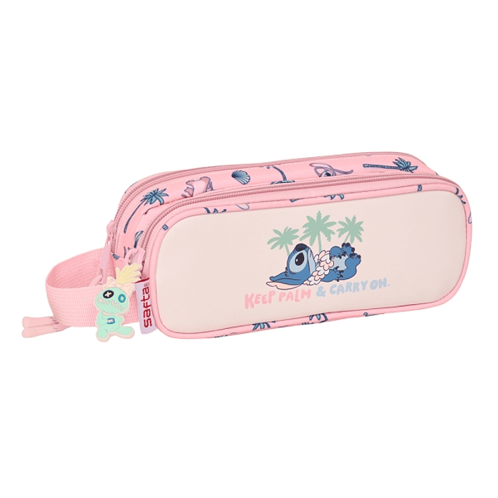 Safta Stitch Beach Estuche Portatodo - 2 Compartimentos - Asa de Mano - 21x8x6cm - Color Rosa 1