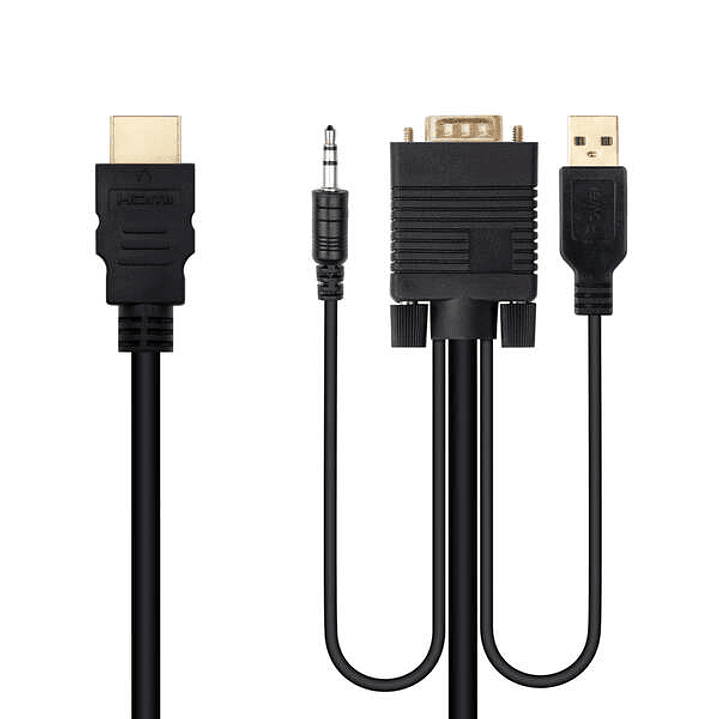 Nanocable Cable Conversor HDMI a VGA+Jack3.5+USB-A 1.8m - Color Negro 1