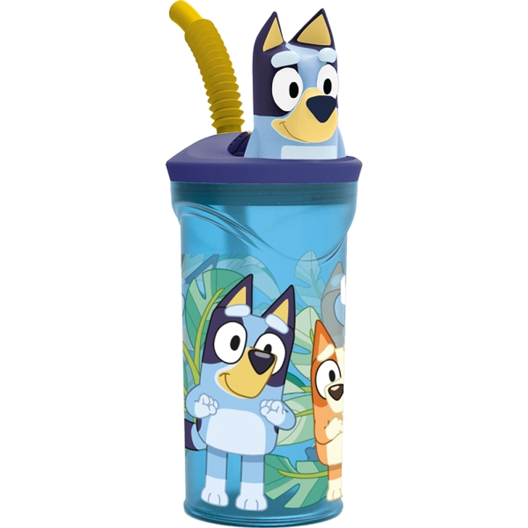 Safta Bluey Vaso con Figura 3D de 360ml - Tapa con Rosca - Cierre Hermetico - Pajita Interior - Color Azul 1
