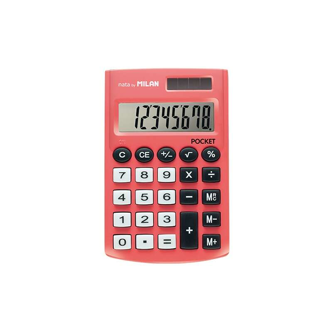 Milan Pocket Calculadora de Bolsillo con Pantalla de 8 Digitos - 3 Teclas de Memoria y Raiz Cuadrada - Teclas con Tacto Suave - Color Rojo 1