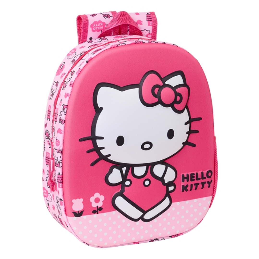 Safta Hello Kitty Mochila 3D - Asa de Mano - Portabotellas Lateral - 27x33x10cm - Color Rosa 1