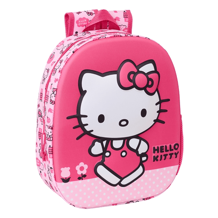 Safta Hello Kitty Mochila 3D - Asa de Mano - Portabotellas Lateral - 27x33x10cm - Color Rosa 1