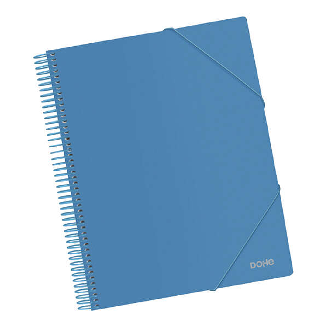 Dohe Carpeta con 20 Fundas Tamaño A4 - Tapa de Polipropileno Opaco 800 Micras - Fundas Transparentes 80 Micras - Espiral de Plastico Color - Gomas Ela 1