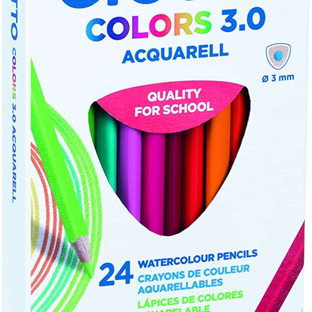 Giotto Colors Acquarell 3.0 Pack de 24 Lapices Triangulares de Colores Acuarelables - Mina 3 mm - Madera - Colores Surtidos 1
