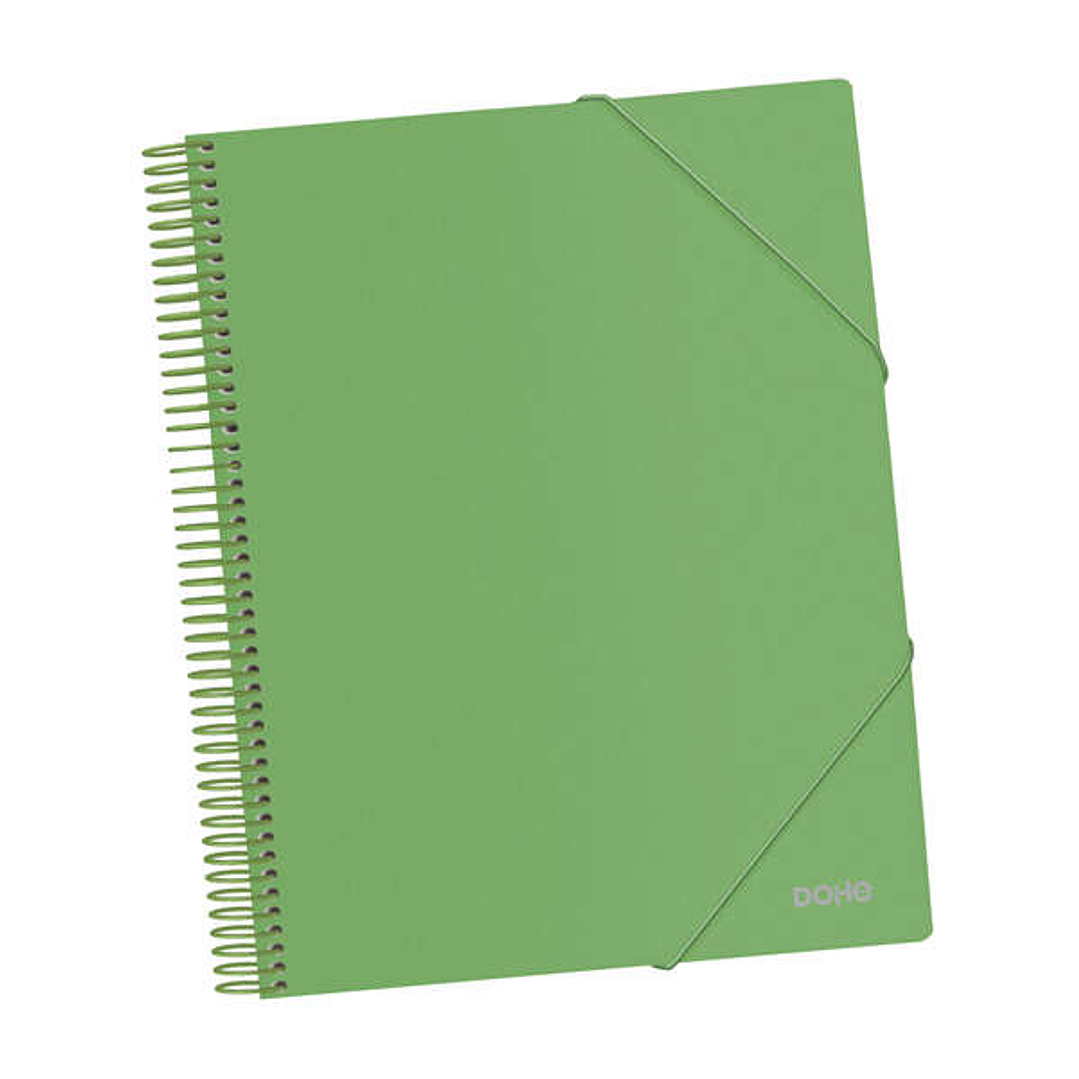 Dohe Carpeta con 20 Fundas Tamaño A4 - Tapa de Polipropileno Opaco 800 Micras - Fundas Transparentes 80 Micras - Espiral de Plastico Color y Gomas Ela 1