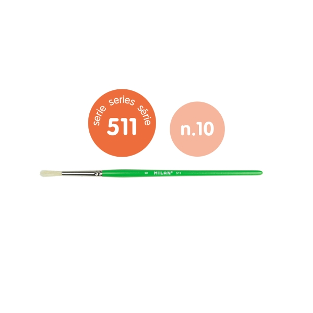 Milan 511 Pack de 6 Pinceles Redondos para Cola y Tempera Numero 10 - Bolsa con Colgador - Cerda Natural - Color Verde 1