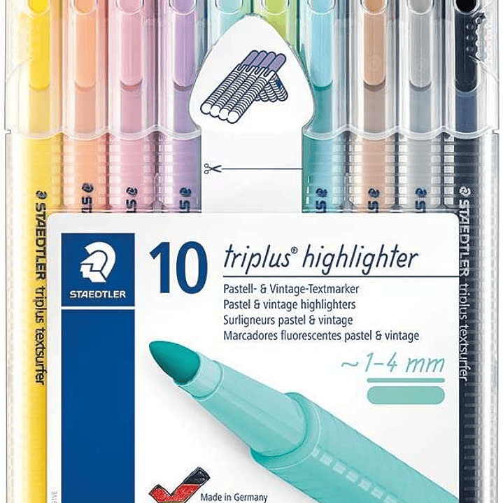 Staedtler Triplus Textsurfer 362 Pack de 10 Marcadores Fluorescentes - Trazo 1 - 4mm Aprox - Tina Base de Agua - Colores Surtidos 1