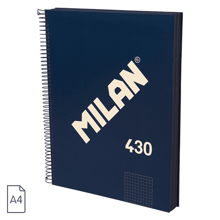 Milan 430 Since 1918 Cuaderno A4 con Espiral - Cuadricula 5x5mm - 120 Hojas de 95g - Tapa Dura - Color Azul 1