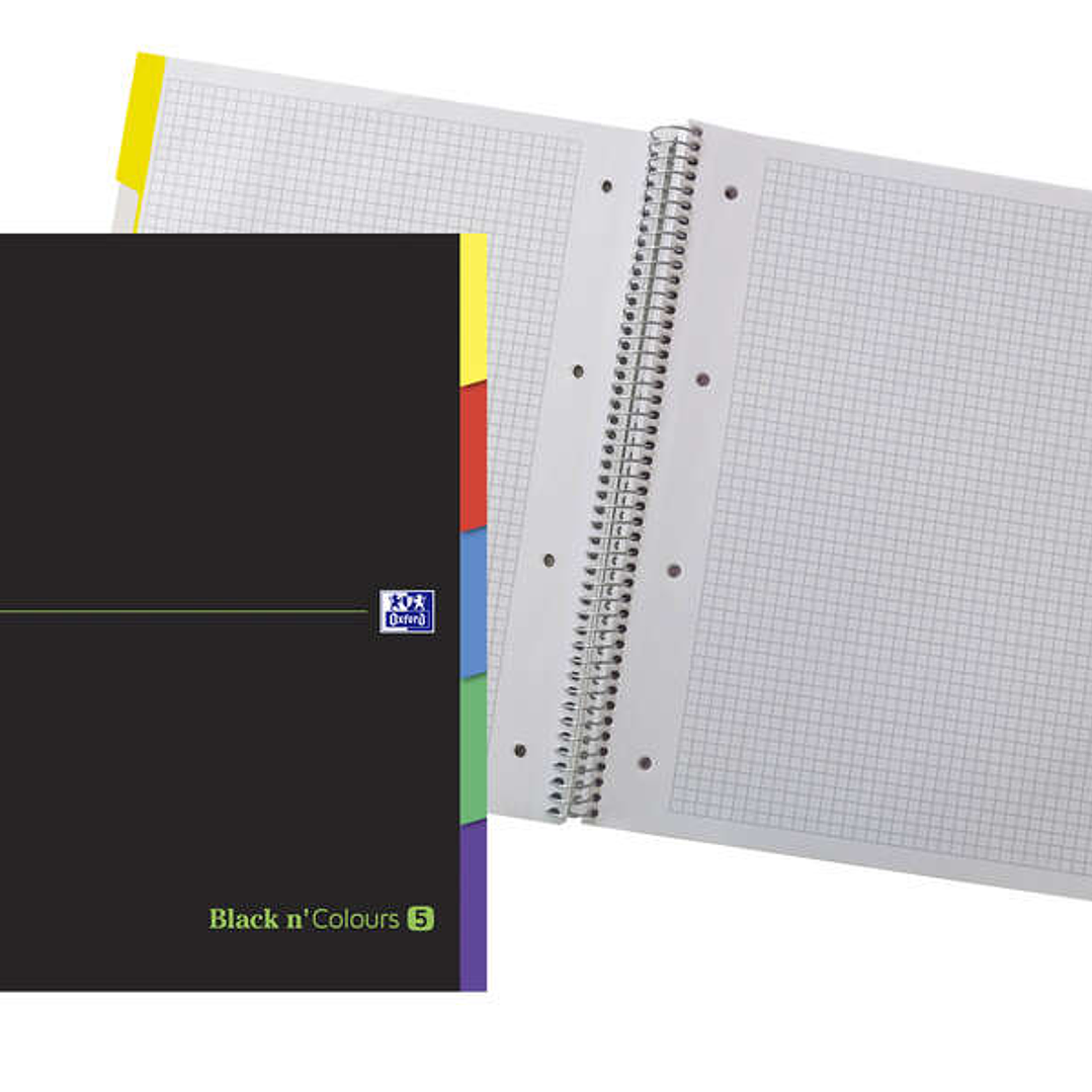 Oxford Black N'Colours Europeanbook A4+ Cuaderno Espiral 100 Hojas Cuadricula 5x5 - Tapa Extradura Resistente - Pestañas Troqueladas - Color Negro 1