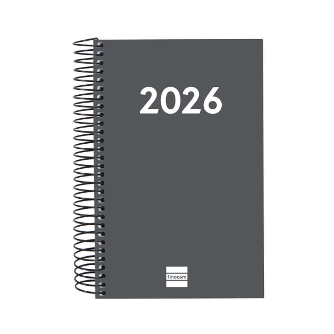 Finocam Espiral Recambio Anual 2026 para Agendas Duo - Anual 2026 - Formato E5 - 135x24x181mm - 1 Dia por Pagina - Color Gris Oscuro 1