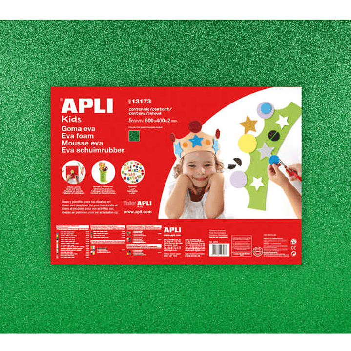Apli Goma Eva Purpurina Verde 600x400mm - 3 Hojas Brillantes y Flexibles 1