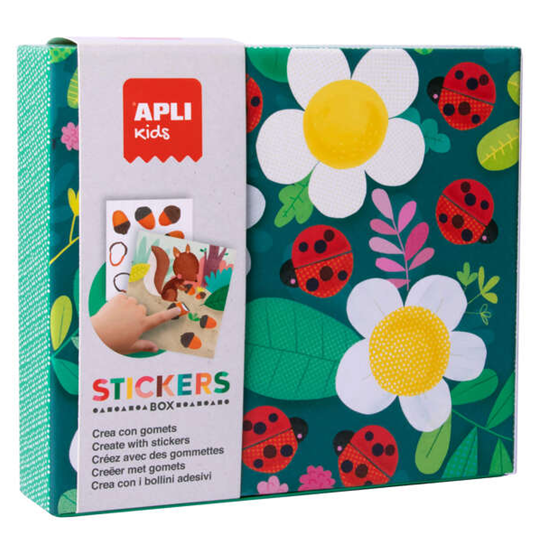 Apli Kids Juegos de Gomets Mariquita - 8 Laminas Ilustradas de 200G - 8 Hojas de Gomets Removibles Geometricos - Alto Valor Didactico - Caja de Carton 1