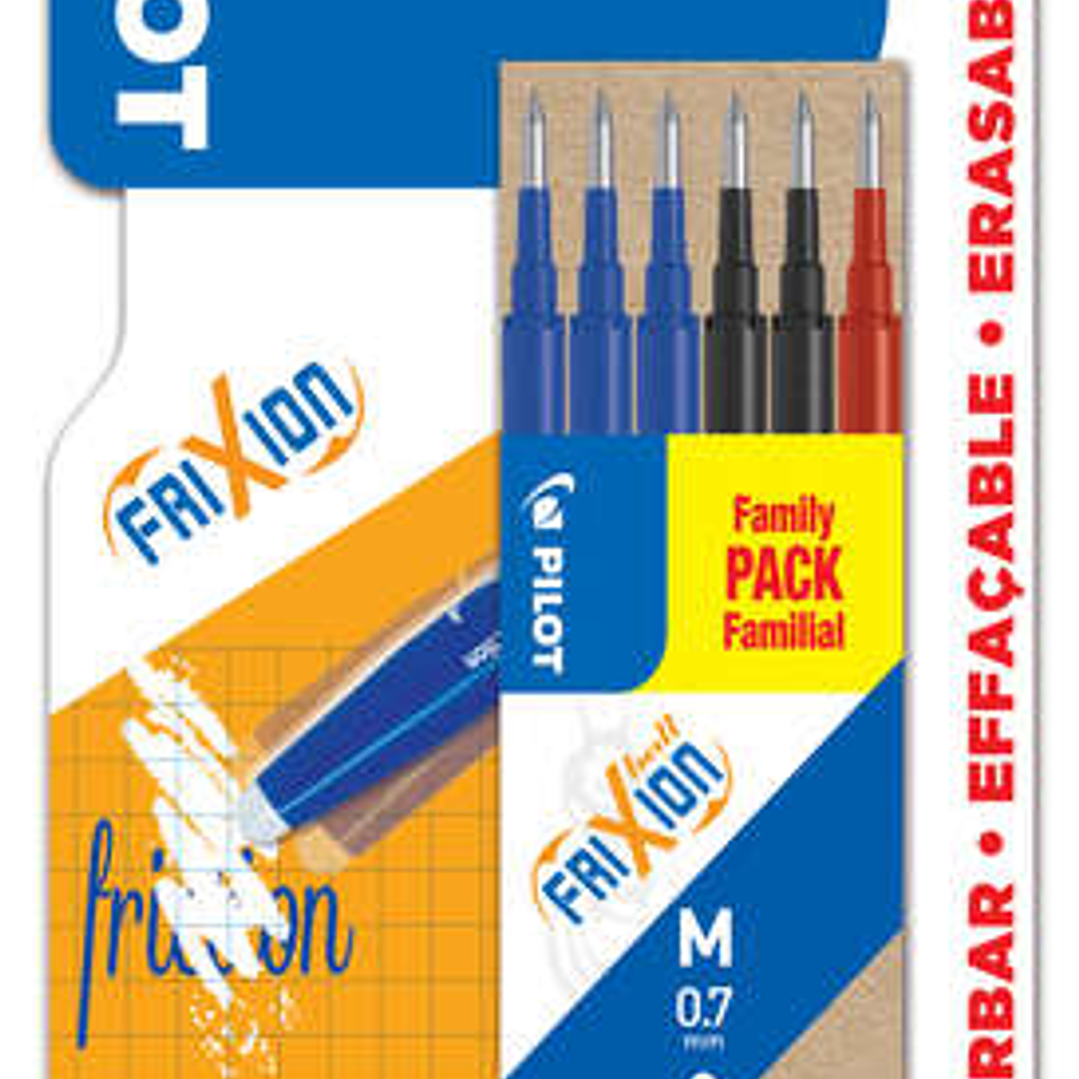 Pilot Pack de 6 Recambios para Frixion Ball y Frixion Clicker - Punta de Bola Redonda 0.7mm - Trazo 0.4mm - Colores: 3x Azul, 2x Negro y 1x Rojo 1