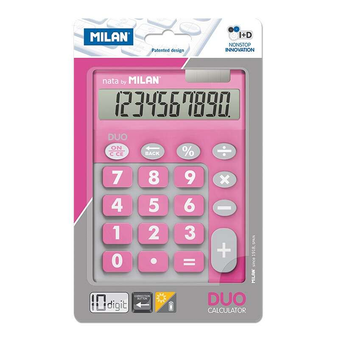 Milan Calculadora 10 Digitos Duo - Calculadora de Sobremesa - Teclas Grandes - Tecla Rectificacion Entrada de Datos - Color Rosa 1