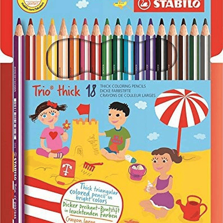 Stabilo Trio Thick Pack de 18 Lapices de Colores - Mina de 4.2mm - Forma Triangular - Colores Surtidos 1