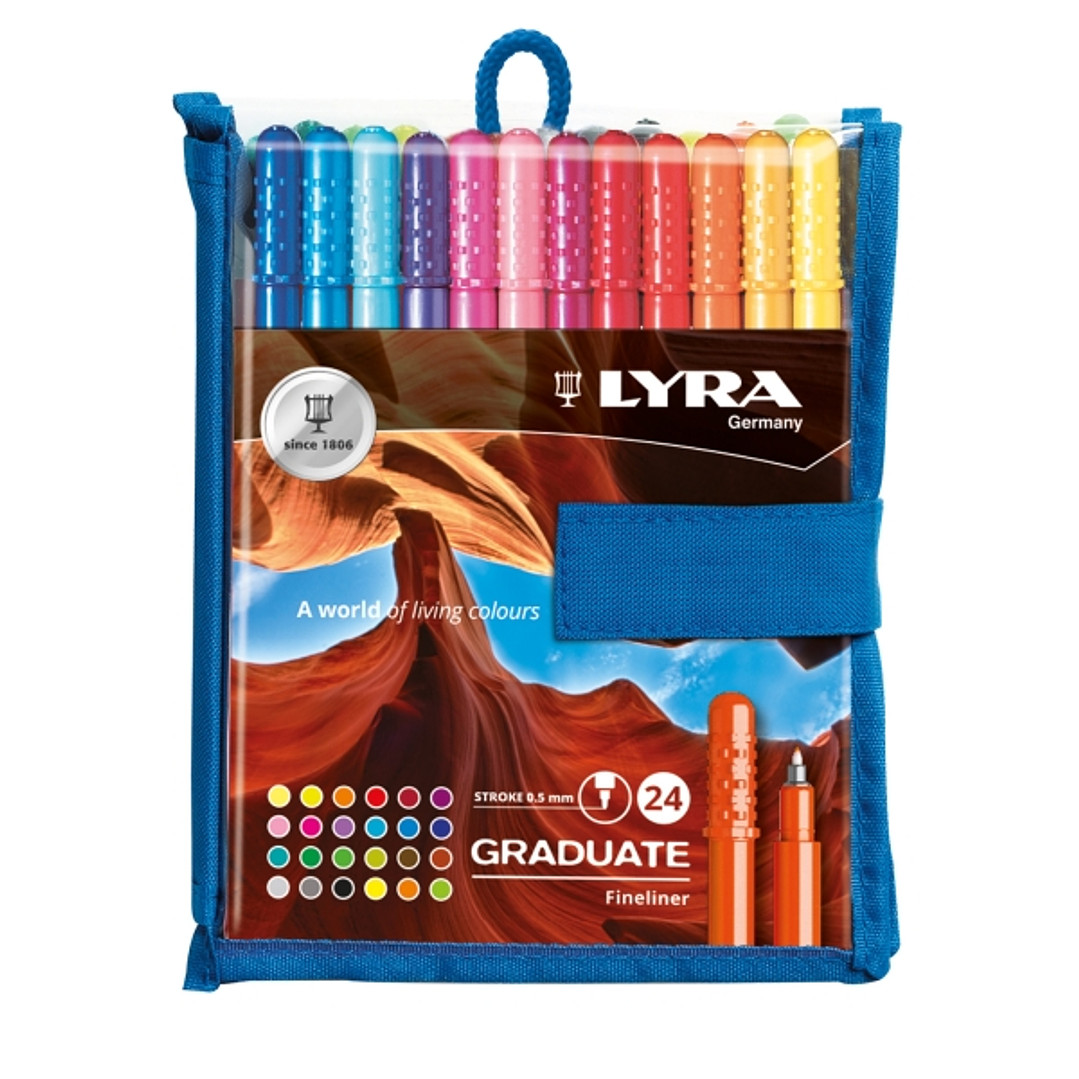Lyra Graduate Pack de 24 Fineliners Rotulador de Punta Sintetica - Punta Fina - Colores Surtidos 1