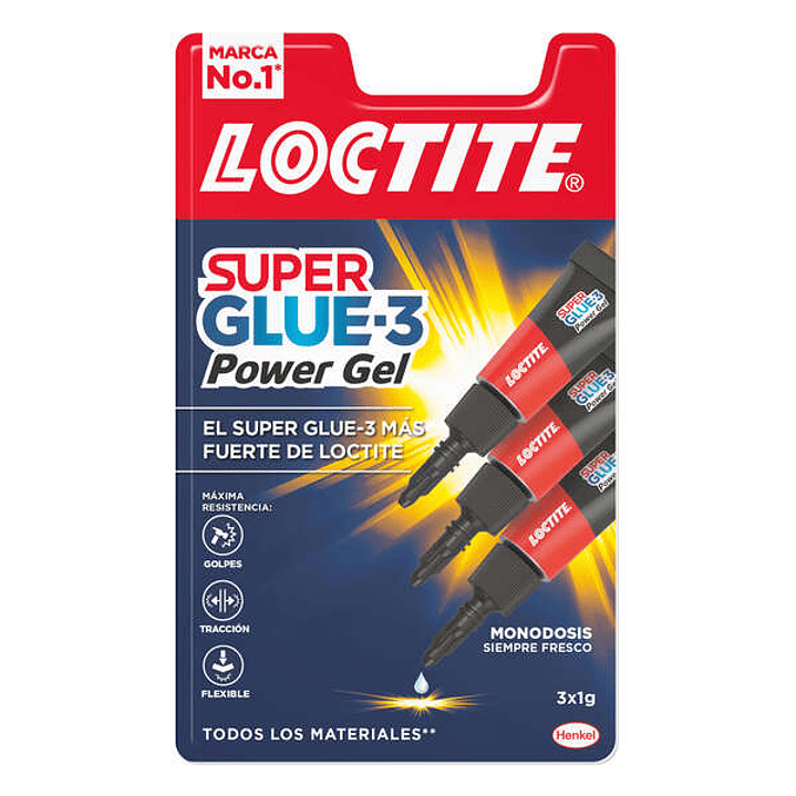 Loctite Superglue-3 Monodosis Power Gel 3x1g - Adhesivo Instantaneo Flexible y Extrafuerte - Formula en Gel Enriquecida con Particulas de Caucho - Res 1