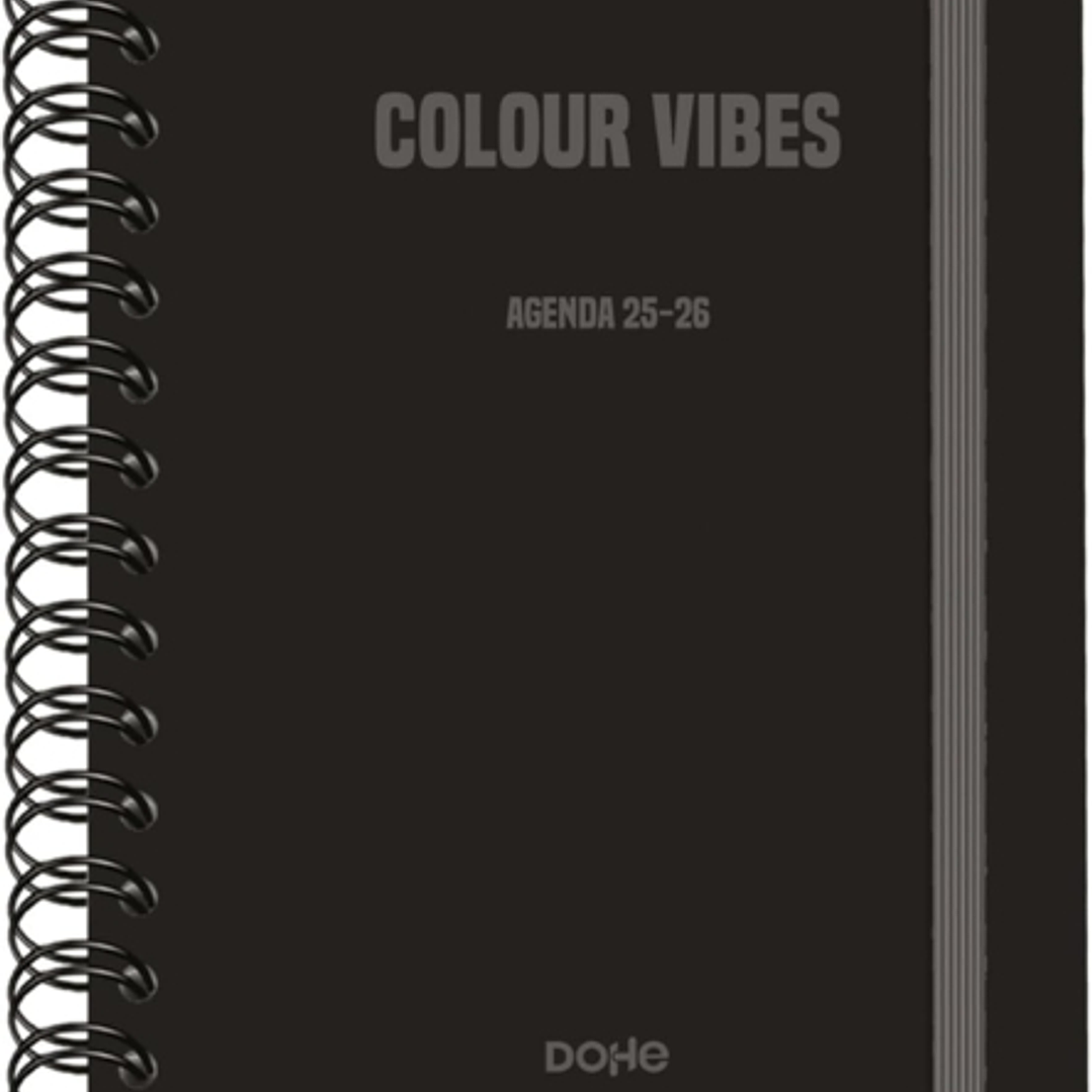 Dohe Colour Vibes Agenda Escolar 25/26 Espiral Wireo A5 - Semana Vista - Papel 80g/m2 - 4 Hojas de Pegatinas - Cubierta de Carton Plastificado - Cier 1