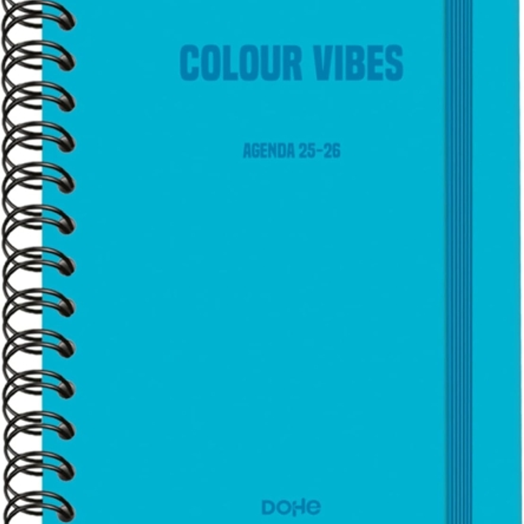 Dohe Colour Vibes Agenda Escolar 25/26 Espiral Wireo A5 - Semana Vista - Papel 80g/m2 - 4 Hojas de Pegatinas - Cubierta de Carton Plastificado - Cier 1