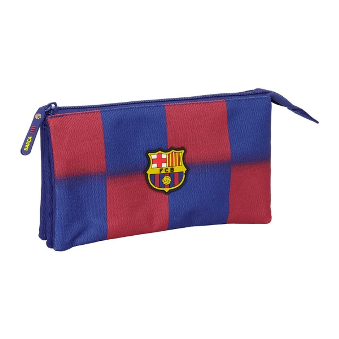 Safta F.C.Barcelona Estuche Portatodo de 0.6L - 3 Compartimentos - Cierre de Cremallera Central - 22x12x3cm - Color Rojo y Azul 1