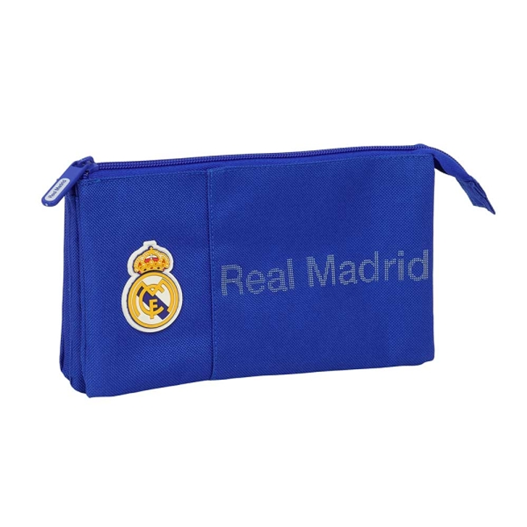 Safta Real Madrid Portatodo - 3 Compartimentos con Cremalleras - Bolsillo Interior - 0.6L - 220x30x120mm - Color Azul 1