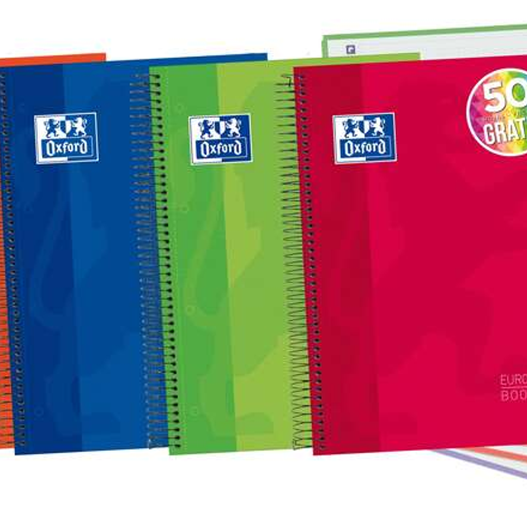 Oxford Europeanbook 5 Cuaderno Espiral Formato A4+ Cuadriculado 5x5mm - 120 Hojas - Tapa Extradura acabado Brillante - 5 Bandas de Color - Colores Sur 1