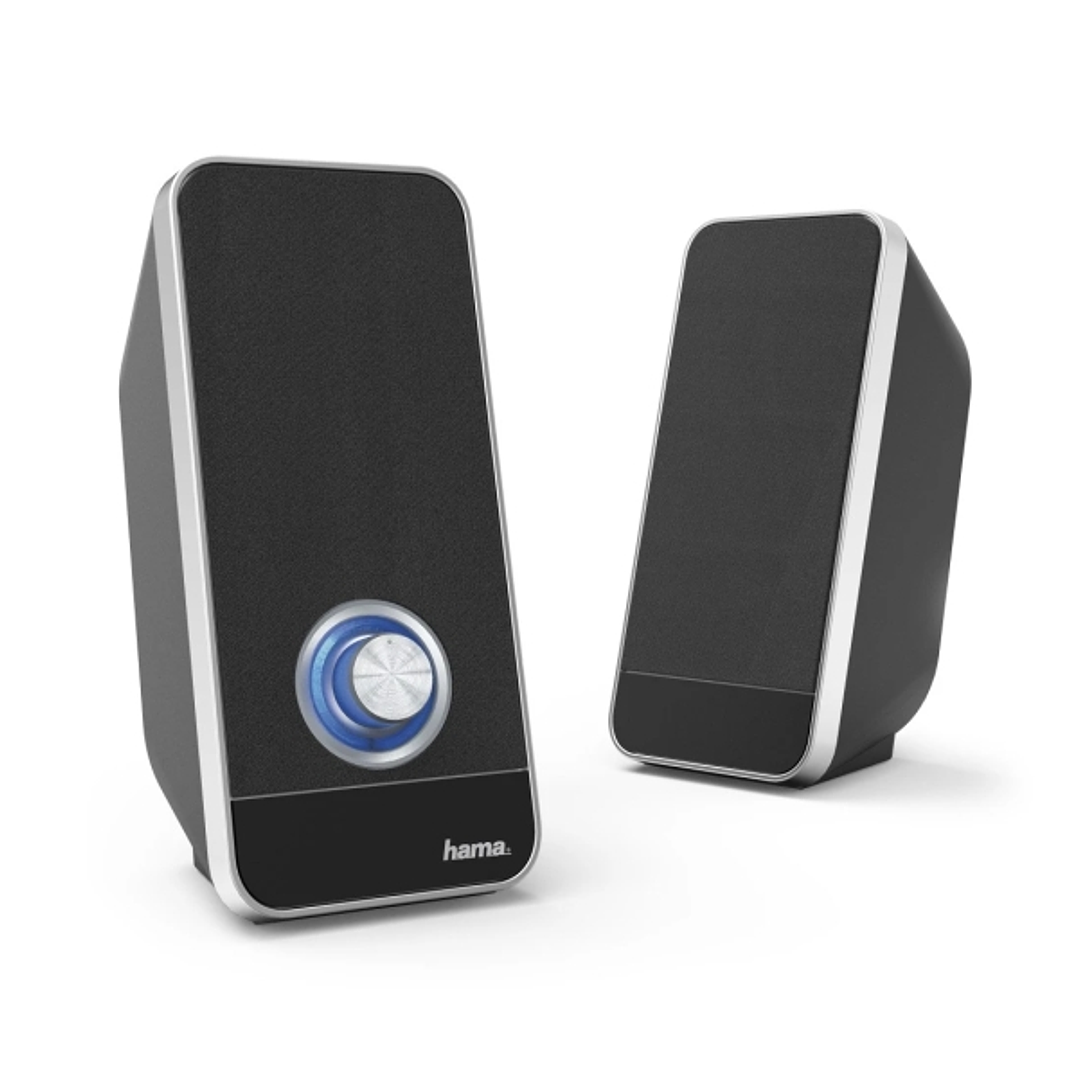 Hama Altavoces de Sobremesa - Cable de 115cm - Frecuencia hasta 20GHz - Jack 3.5mm - 7.8x7.5x17.8cm - Color Negro y Plata 1