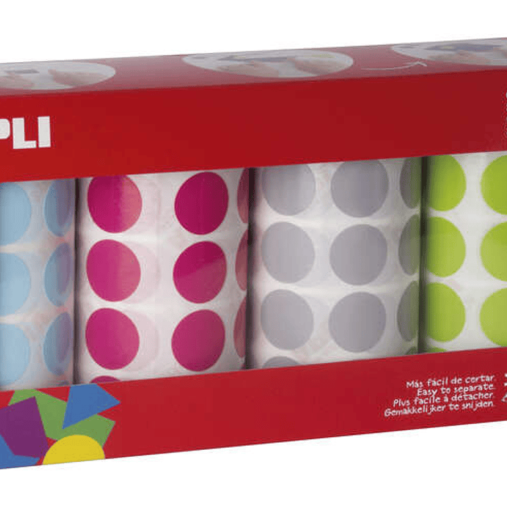 Apli Pack de 4 Rollos de Gomets Redondos Ø 20mm - 1770 Gomets por Rollo - Adhesivo Permanente - 7080 Gomets en Total - Ideales para Escuelas Infantile 1