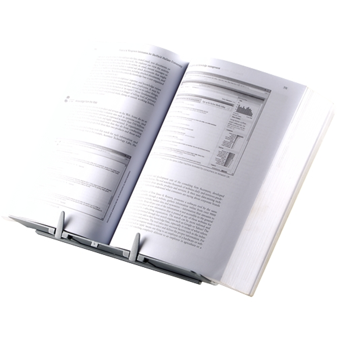 Fellowes Atril para Libros Ajustable con Clips - 9 Ajustes de Altura - Base Antideslizante y Plegable - Capacidad para 400 Hojas A4 - Color Plata 1