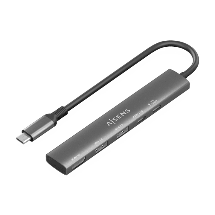 Aisens USB-C Dock 5 en 1 - USB-C a 1xHDMI - 2xUSB-A - 1xUSB-C - 1xUSB-C PD 100W - 15cm - Color Gris 1