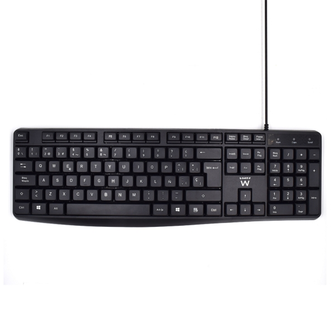Ewent Teclado con Cable de Oficina - 104 Teclas - Cable USB-A de 1.35m - Color Negro 1