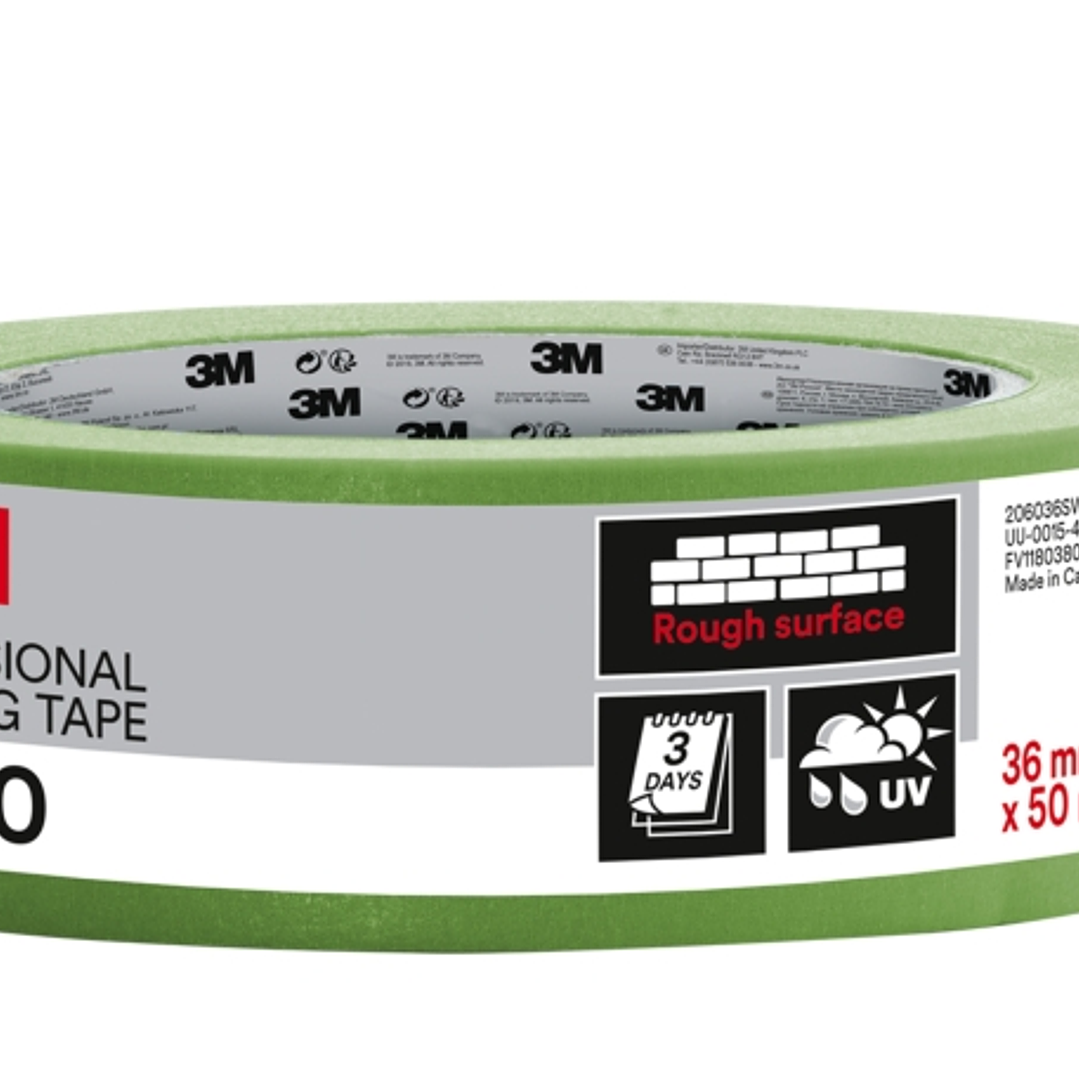 3M Cinta de Enmascarar Profesional para Superficies Rugosas - 36mm x 50m - Color Verde 1